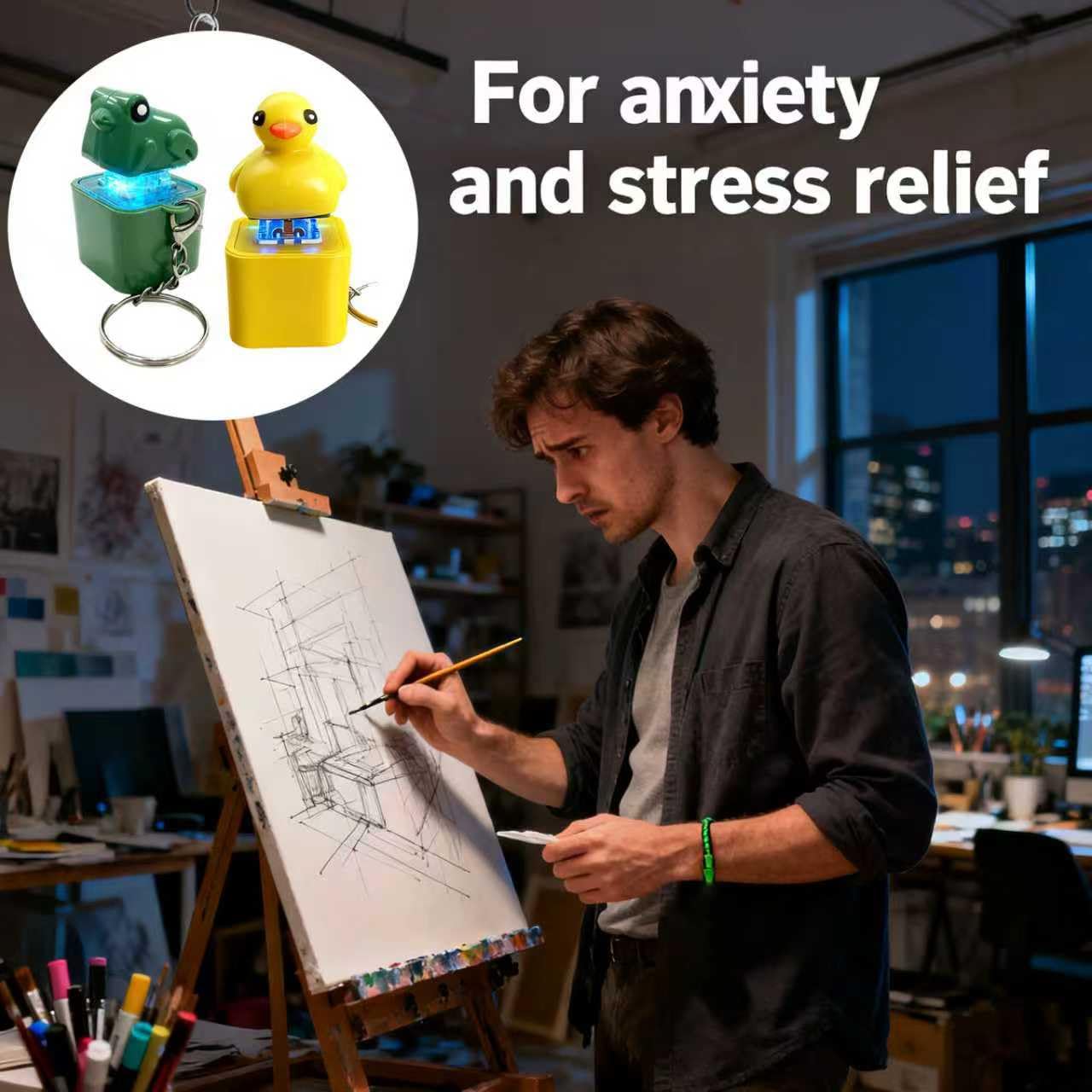 Frog Keychain Realistic Sound Toy with Lights & Durable ABS Plastic Construction for Adults & Kids Focus Relaxation