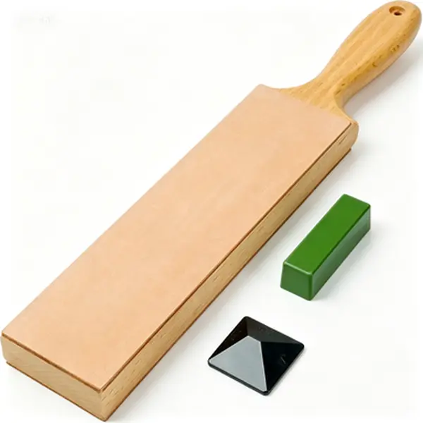 Sturdy Ergonomic Premium Genuine Cowhide Leather Stropping Block (13.2x2.4") - Double-Sided Knife Sharpening Strop with 2 oz Buffing Compound & Angle Guide, Professional Honing Tool for Blades, Straight Razors, Reusable Outdoor Hardware Kit, Buffing Compo