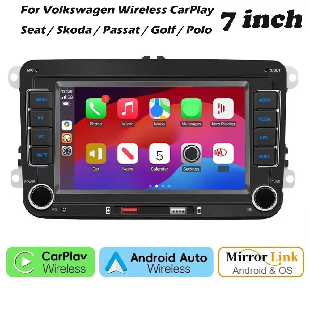 Skoda/siata Car Mp5 Player, Wireless Carplay & Android Auto Support, Bluetooth-compatible Hands-Free Audio Host, Abs Enclosure Material