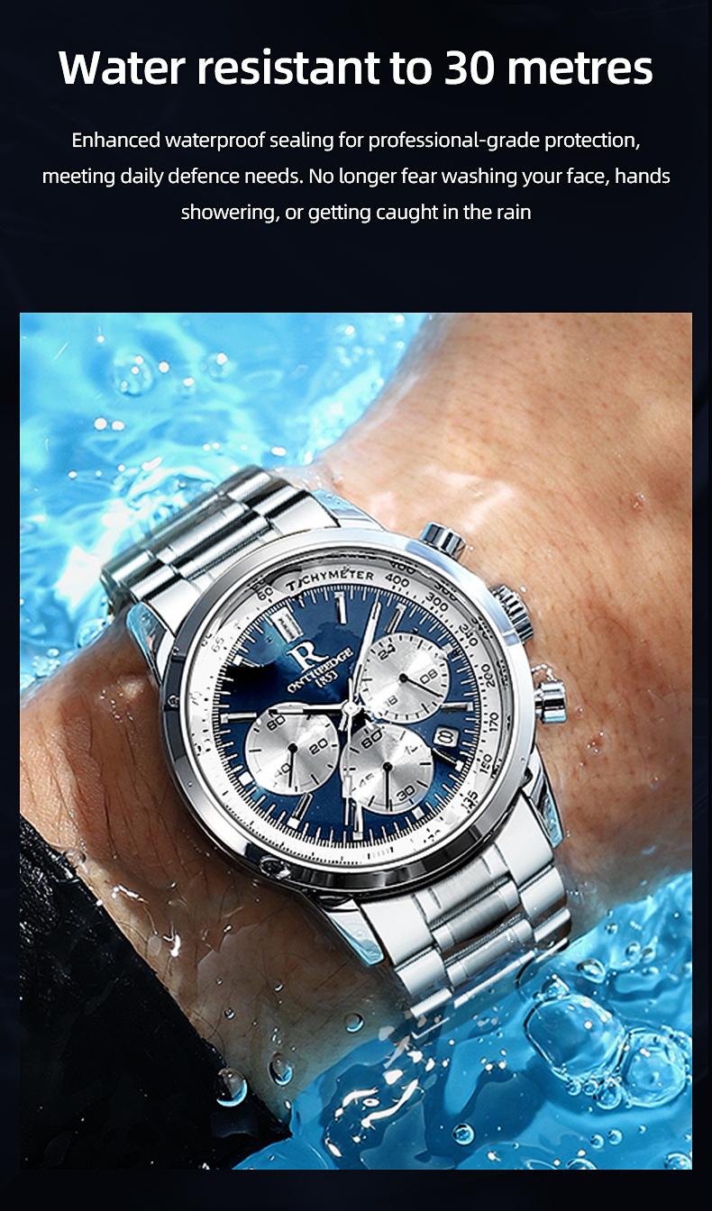 Men's Luxury Blue Dial Chronograph Quartz Watch - Stainless Steel Wristwatch with Tachymeter, Date Display, Multi-Function Subdials, Elegant Business Sport Dress Watch, Perfect Gift for Husband Dad Boyfriend