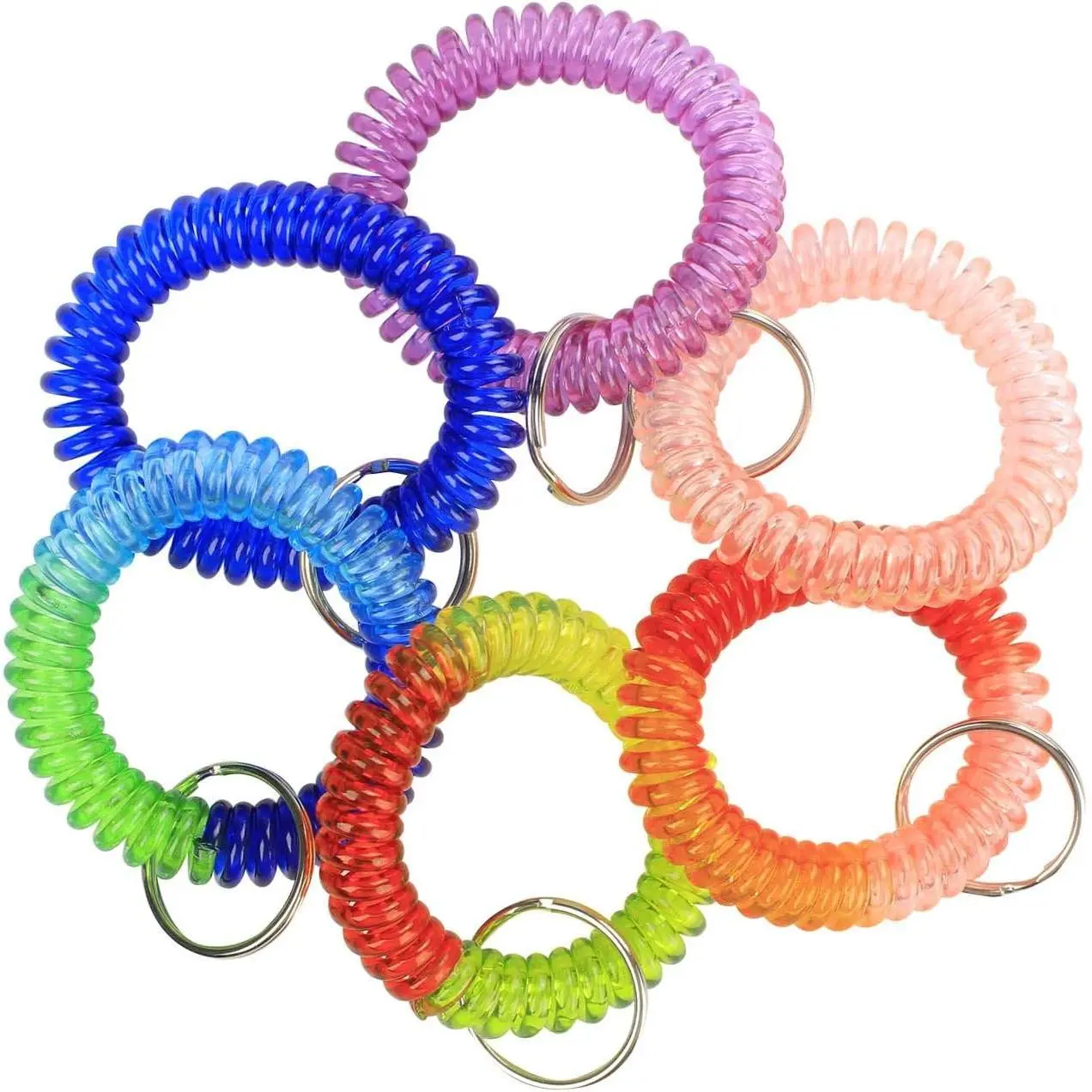 6 count Mix Color Plastic Coil  Stretch Wristband for Gym Pool