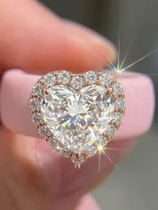 Women's Silicone Ring with Large Heart Rhinestones, Adjustable Elastic Band, Low Allergy Wedding Ring, Comfortable Fit, Sizes 5-10
