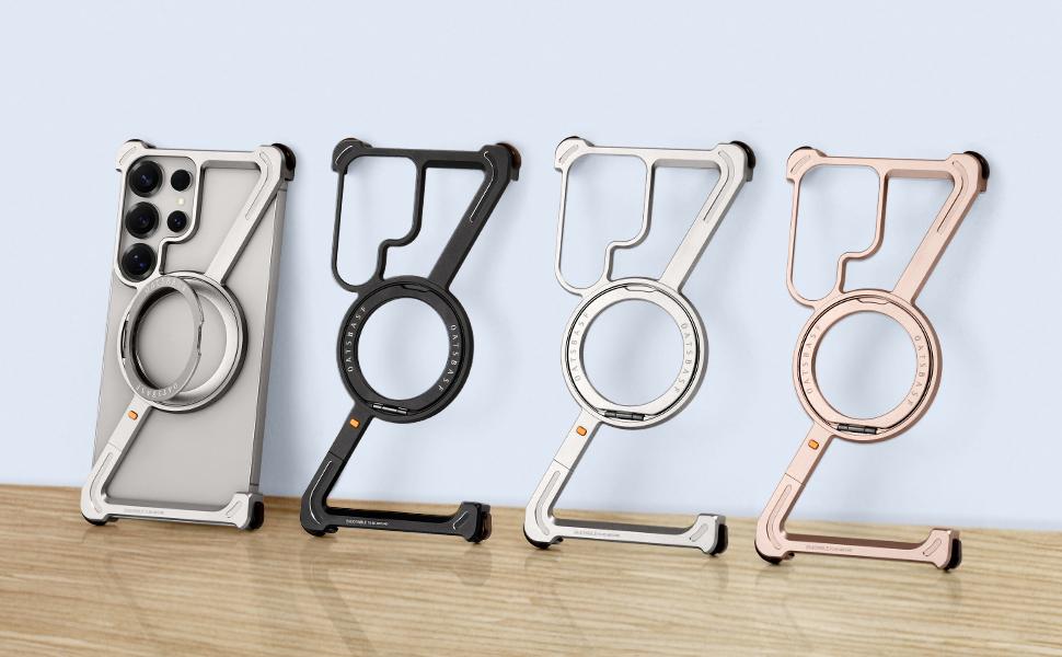 Oatsbasf Metal Frameless Phone Case for Samsung Galaxy S25 S24 Ultra with Stand 360° Rotation Magsafe Bumper Protective Cover