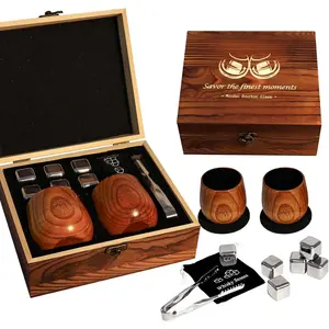 Charred Wooden Bourbon Drinking, Bourbon Gifts for Men, Handcrafted Retirement Whiskey for Dad, Great Whiskey Gifts for Men, Perfect Presents for Boyfriend Father, 2 Set Cube