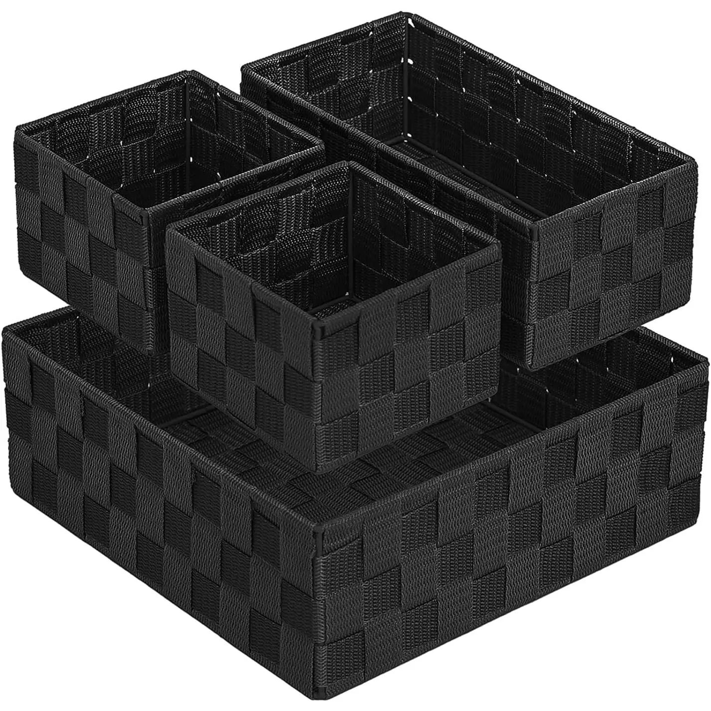 Small Black Baskets Cube Bin Container Tote,Woven Storage Baskets for Organizing Organizer Divider for Drawer, Closet, Shelf, Dresser, Set of 4
