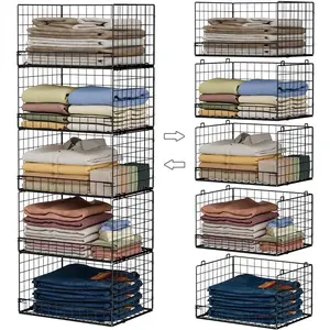5-Tier Stackable Closet Organizers and Storage Shelves, Closet Shelf Organizer Basket Bins, Foldable Sweater Storage for Closet Organizer System, Black(Patent 30022416)