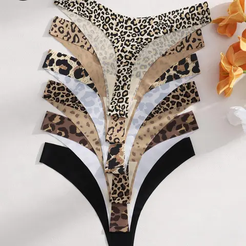 6/10/21 Pcs Women's Seamless Invisible Leopard Print High Elastic Low Waist Panties, Fit, Comfortable Daily Wear, Casual Style, All Seasons