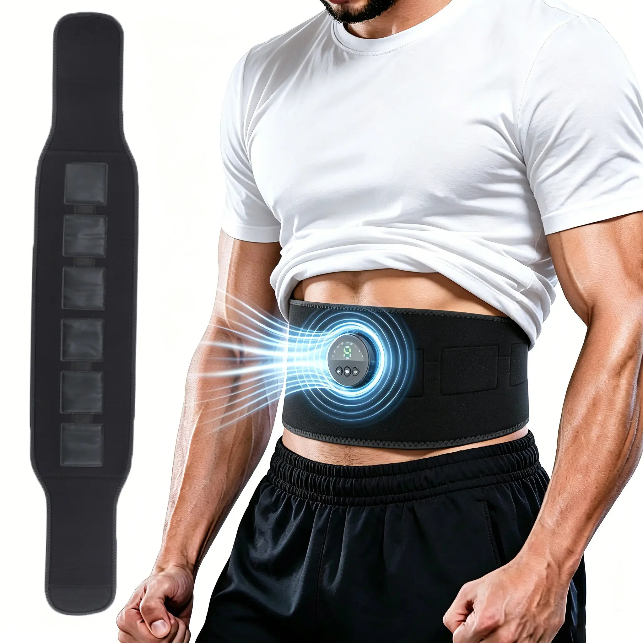 Electric Abdominal Massager, Cordless Belly Muscle Massage Belt, 6 Modes 19 Intensities Adjustable Muscle Massage Pad for Deep Relaxation, Smart Muscle Stimulator