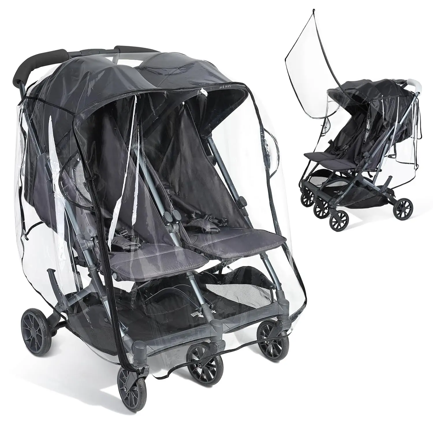 Universal Double Stroller Rain Cover, Clear & Durable, Easy Access, Side Ventilation, Back Storage, All-Weather Protection for Side by Side Double Strollers from Rain, Snow & DustGift