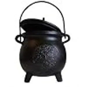Home Fragrance Potpourris Cauldrons Tree of Life Cast Iron Three Legged with Handle and Lid Large 8"
