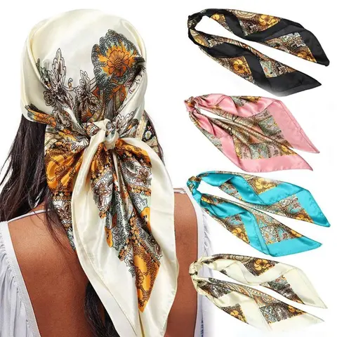 Fashion 90x90cm Large Square Head Scarf, Silk-Like Neck Scarf, Bandana Hair Wrap, Casual Random Print, All Seasons, Women's Accessory, Scarf For Hair