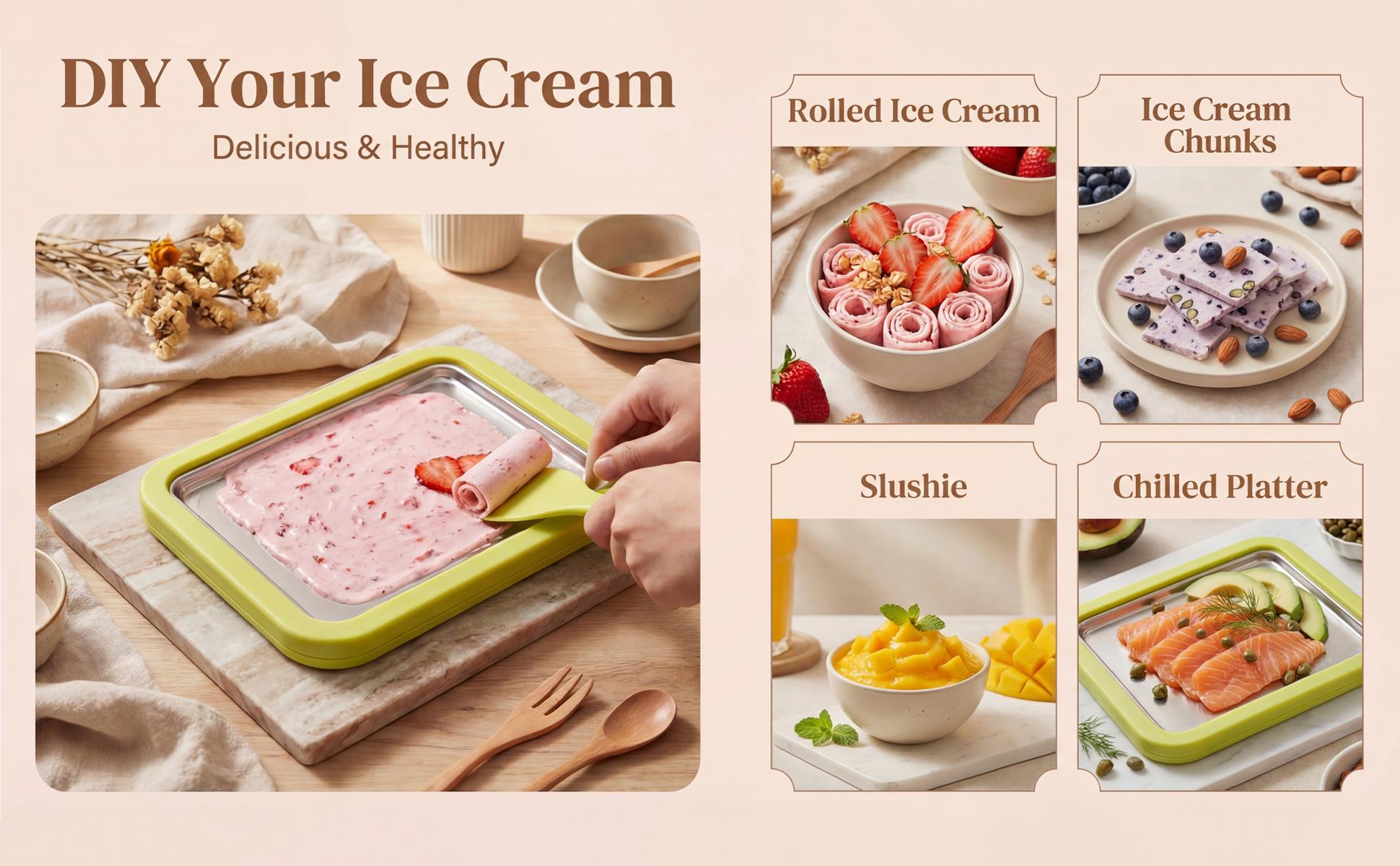 Instant Rolled Ice Cream Maker Kit – 2026 Stainless Steel Freezing Plate with 2 Spatulas, No Power Required – DIY Tray for Homemade Rolled Ice Cream, Perfect for Family Fun