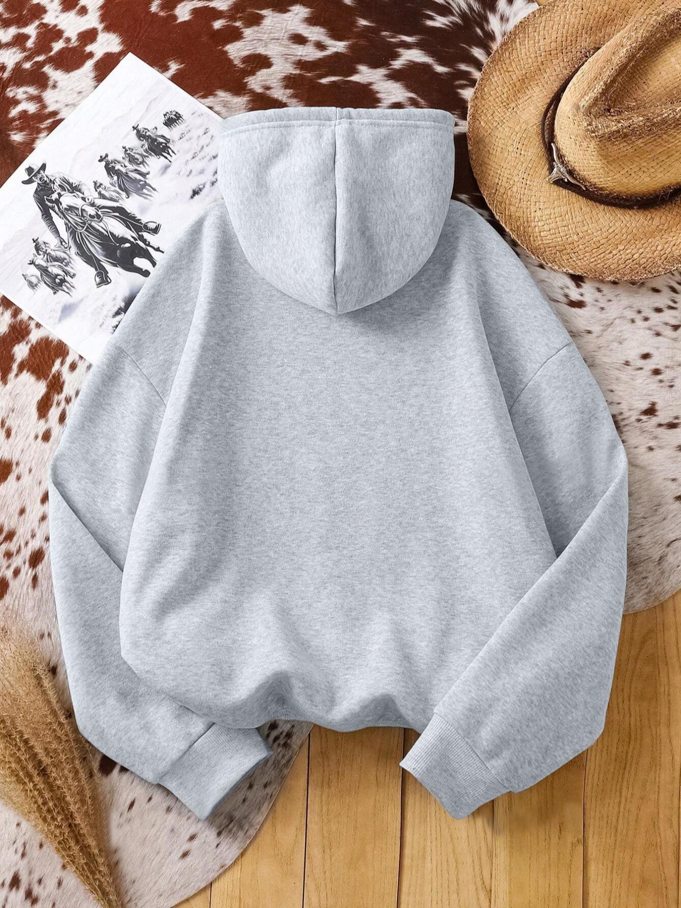 Women's Horse Print Drop Shoulder Hoodie, Casual Long Sleeve Graphic Hooded Sweatshirt for Fall & Winter, Women's Top for Daily Wear