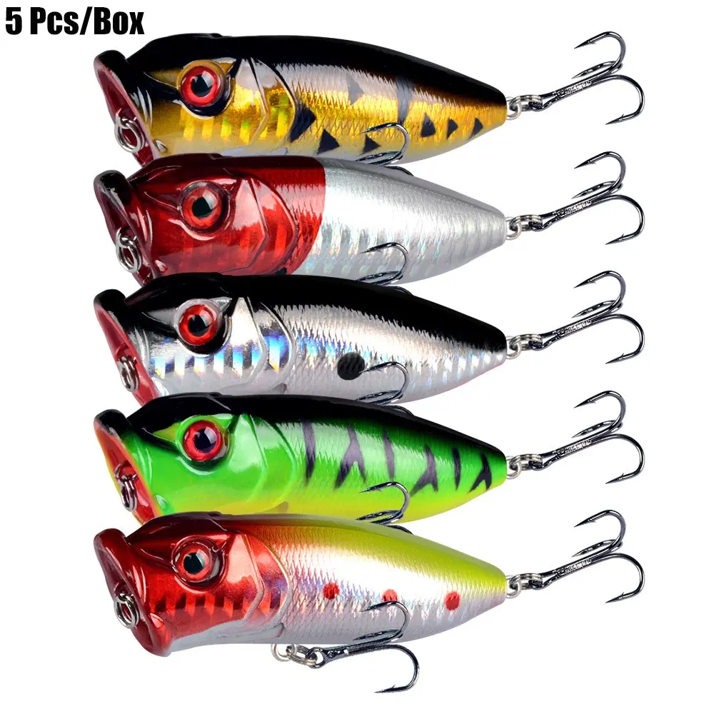 5-Pack Freshwater Bass Float Lure Set, 6.5cm/12g Hard Plastic Body, Long Cast Poppy Lures, Sharp Hooks, 3D Large Eyes