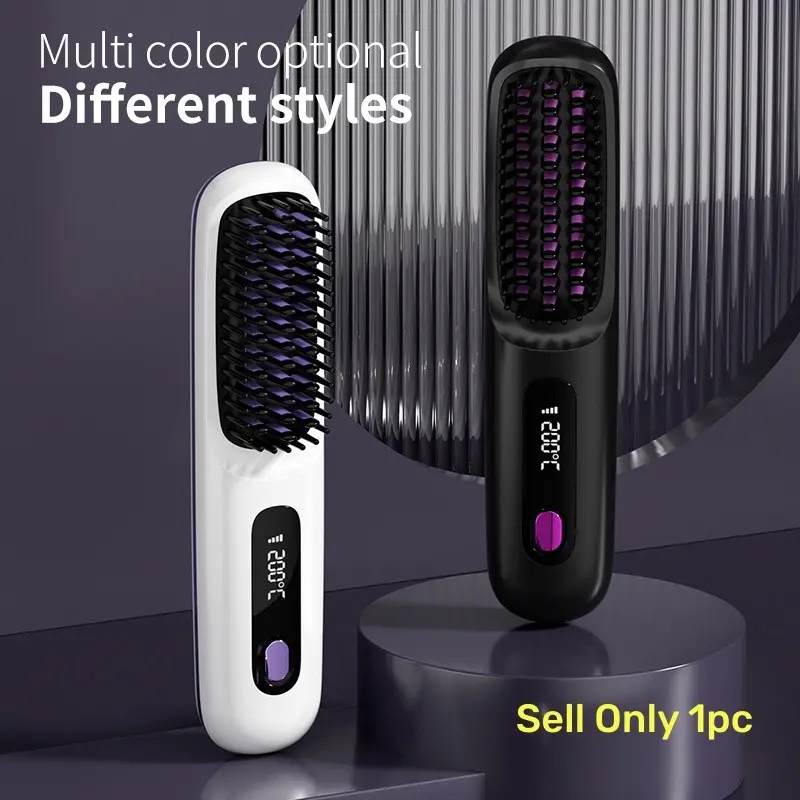 Electric Comb Straightener, Straightens Hair, Ceramic Heating, Fast Hot, Multi-Gear Adjustment, 3D Comb, Wireless, Type-C Charging, 2000mah Battery