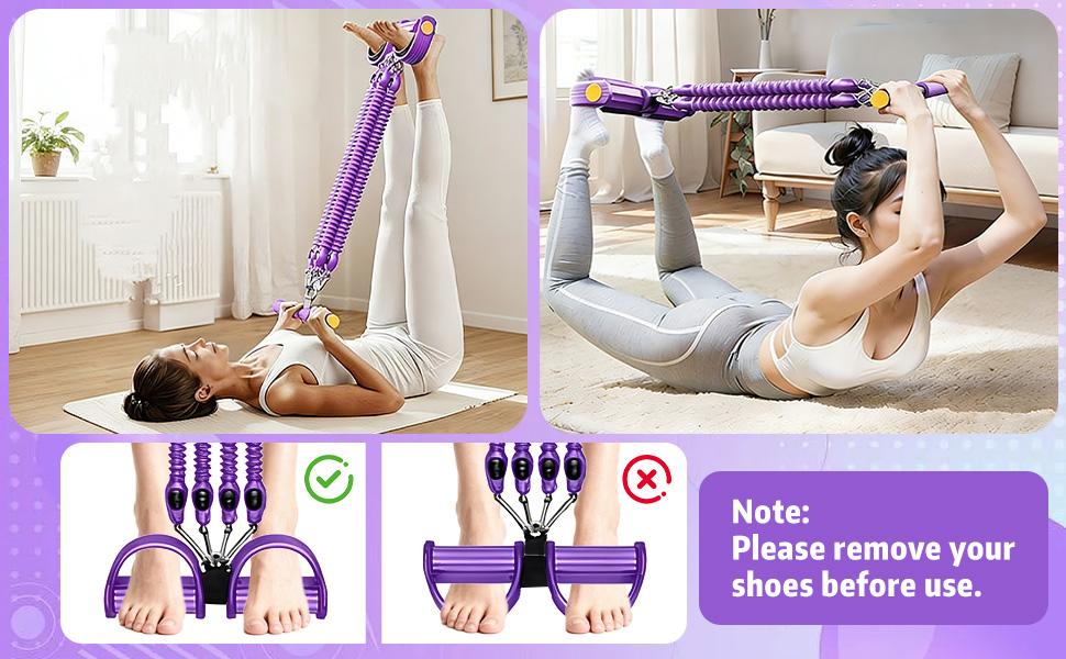 Pedal Resistance Band with Handle, Aturien Adjustable Powerful 4-Tube Elastic Bands for Exercise, Multifunctional Foot Pedal Puller, Home Workout Equipment for Legs Arms Abs