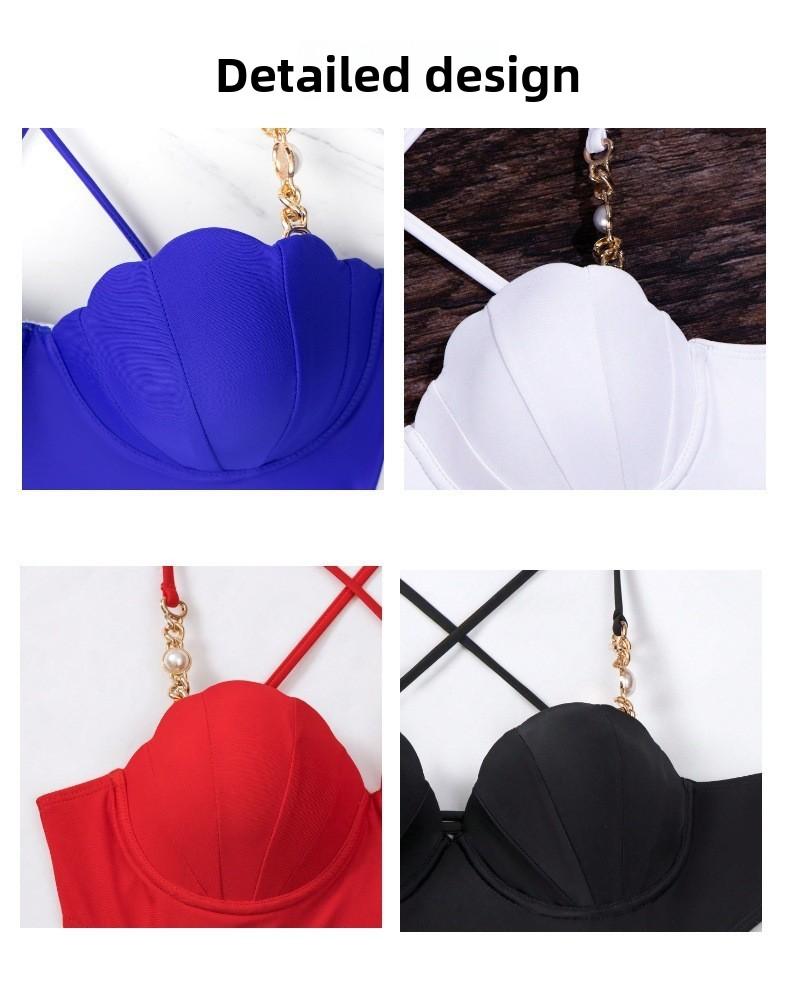 New casual tight-fitting one-piece swimsuit for women, sexy European and American bikini swimwear with skirt for beach vacations, foreign trade