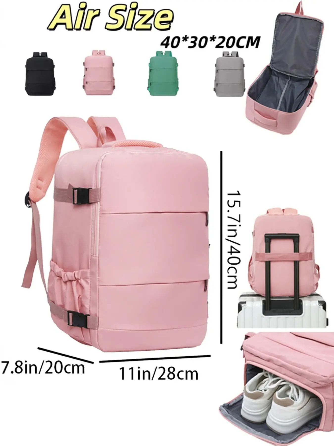 Extra-large capacity travel backpack, measuring 40x30x20cm (Tui Airways approved), compatible with 35.56cm laptops, can be placed under a seat, and suitable for carry-on luggage from Ryanair, EasyJet, and WizzAir.