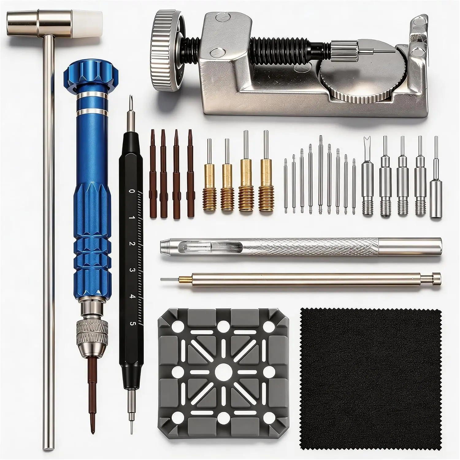 Watch Link Removal kit - Adjustment Tool Kit,Watch Band Tool with Spring Bars,5-in-1 Precision ,Holder,Hammer,Spring Bar Tool with Scale for Watch Resizing
