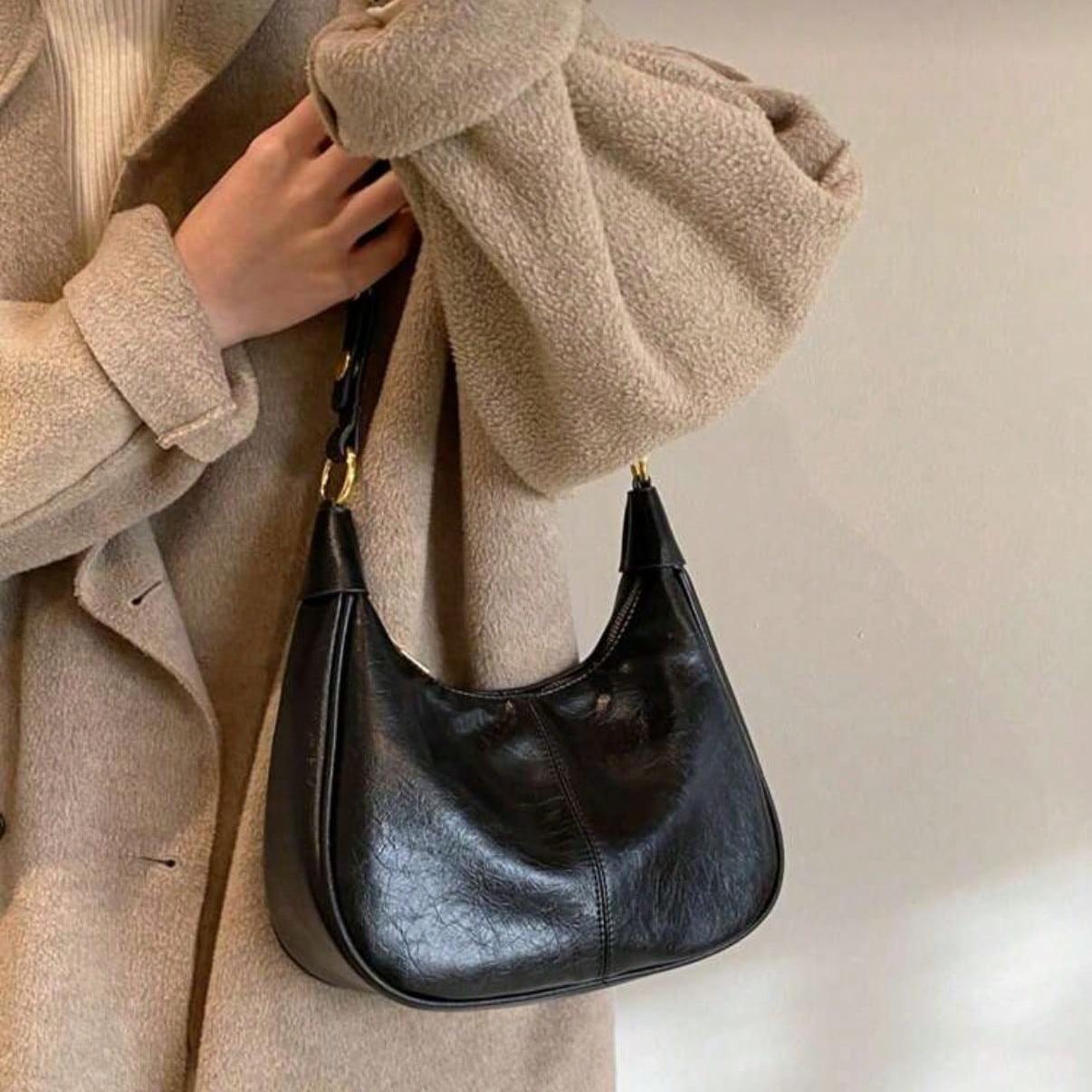 Ladies' Single Shoulder Crescent Bag, Leisure Travel Bag, Travel Essentials Solid Color PU Waterproof Shoulderbag With Quilted Design Minimalist Large Capacity  Handbag Crossbody Bag Woman Suitable for Travel Shopping, Commuting