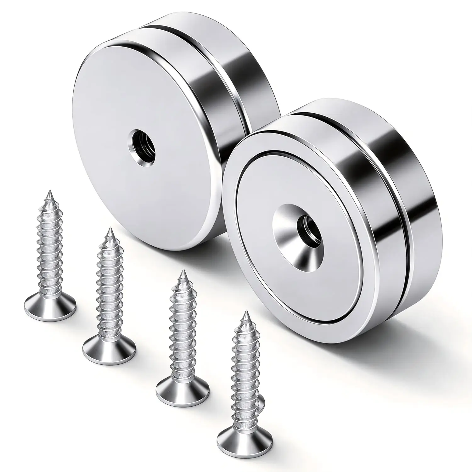 4-Pack Heavy Duty Rare Earth Neodymium Magnets - Countersunk Round Discs with Holes & Screws, 100lbs+ Hold, Inches Size, for Wall Mounting on Metal Surfaces, Ideal for Industrial Users