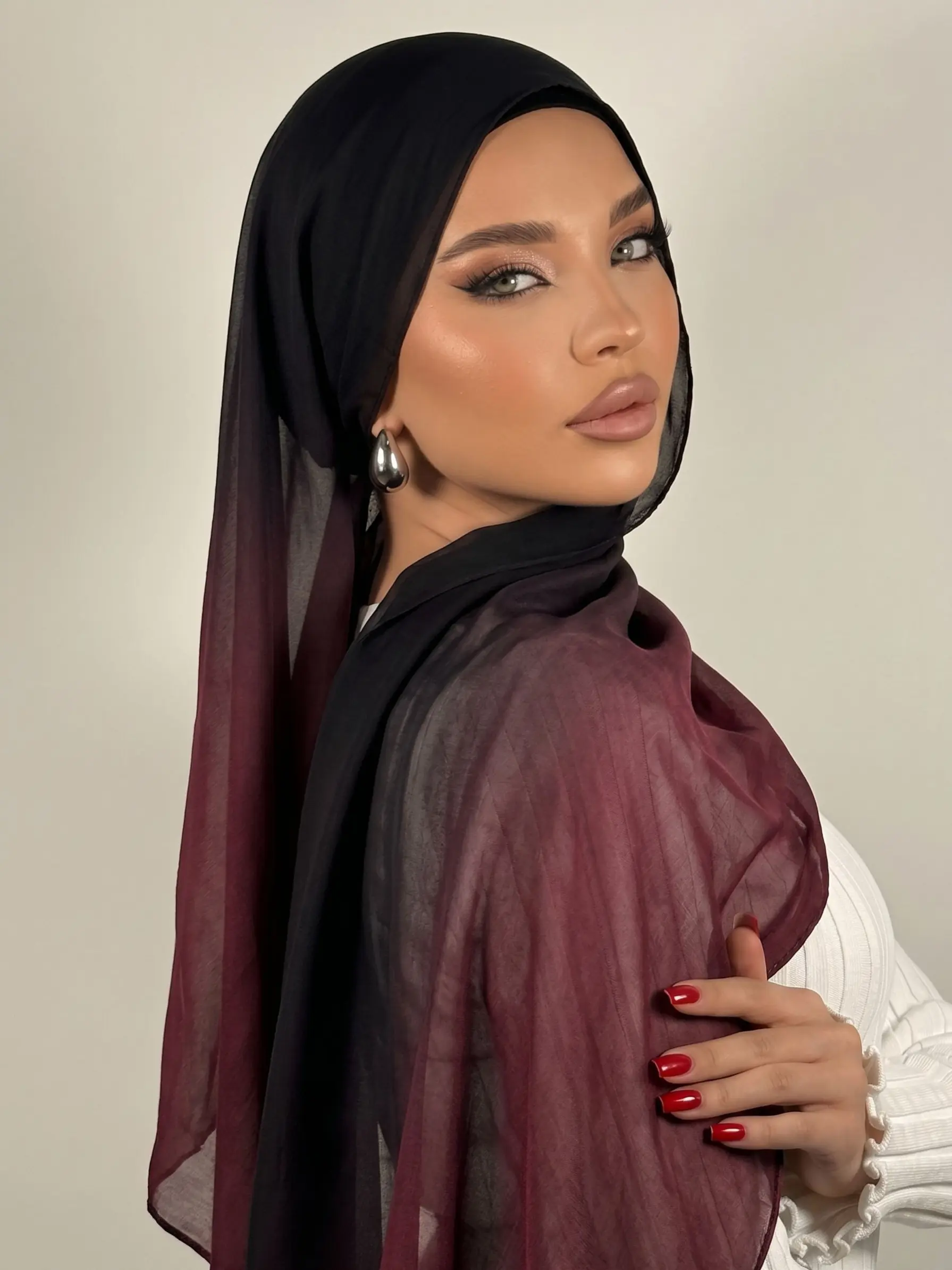 Fashion Gradient Cotton Head Scarf Shawl, Soft Comfortable Breathable Muslim Hijab, Casual Fitted All-Season Accessory, Perfect Gift for Daily Wear