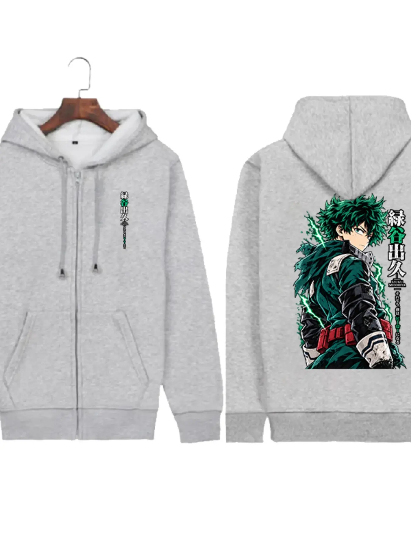 My Hero Academia Izuku Midoriya Zip Hooded Sweatshirt, Retro Anime Graphic Aesthetic, Adjustable Hood, Roomy Side Pockets, Loose Fit Cut, Great For Anime Enthusiasts For Gathering, Shopping And Comic Event
