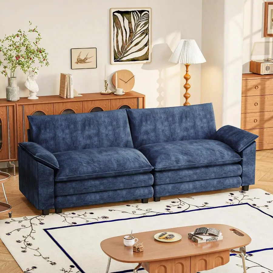 Modular 2-Seat Modern Chenille Loveseat Sofa - Quality Chenille Material, Sponge Cushion, 2-Box Package, Easy Setup Assembly Required Indoor Furniture for Modular Couch Living, Small Apartments