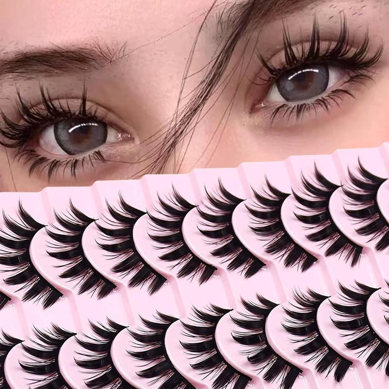 Manga Style Cat Eye Look Volumized False Eyelashes, 10 Pairs Spiky Cluster Lashes, Natural Curl Eye Makeup Strip Lashes, Eyelash Clusters for Women/ Girls Eyelash Extensions for Cosplay & Party, DIY Cluster Lashes