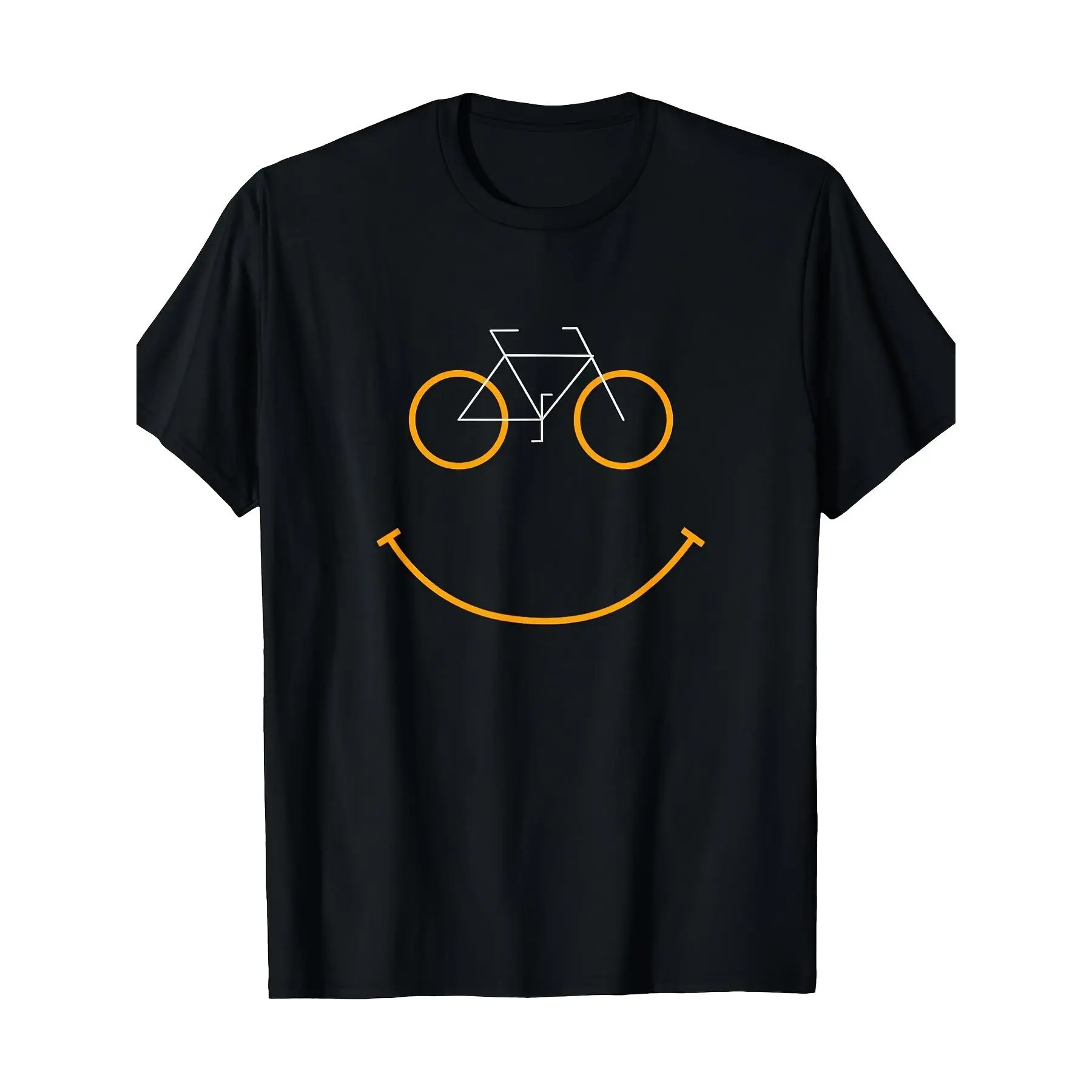 Bike Wheel Smile Face Minimal Line Cycling Graphic T-Shirt 100% Cotton Black Unisex Cyclist Tee,funny graphic tee,summer graphic tees,tee