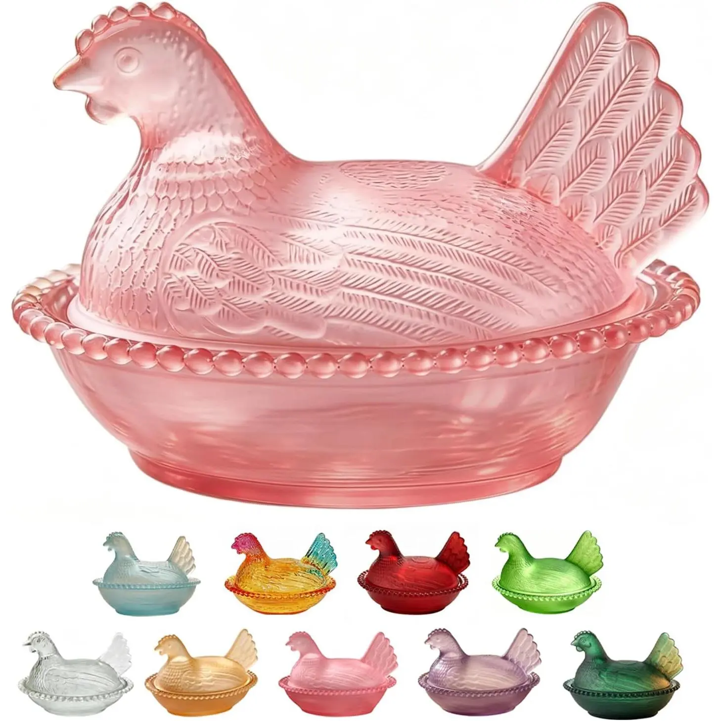 Hen on Nest Glass Candy Dish with Lid, Vintage Glass Hen-Shaped Decorative Bowl, Multi-Functional Storage Jar for Kitchen, Home Tabletop Decor, Perfect for Candies, Snacks & Gifts