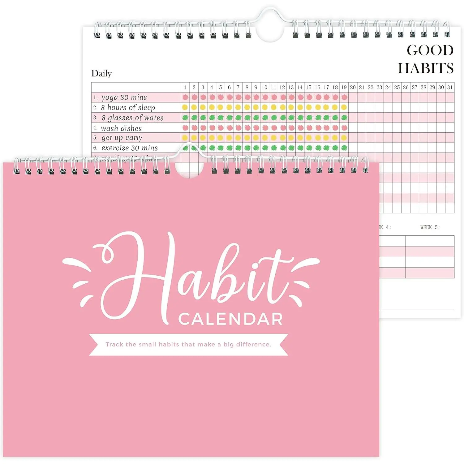 Habit  Journal - Undated Weekly & Monthly Planner with Spiral Binding12Months, 8.5"x11'