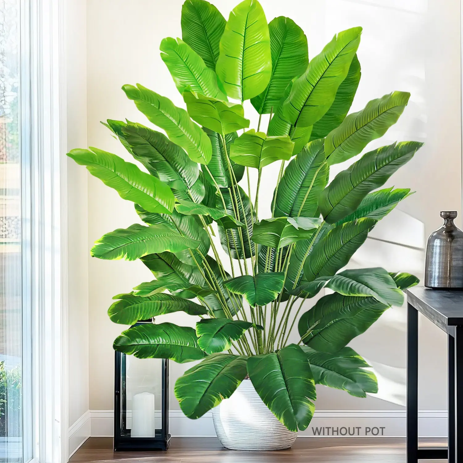 66-92-142cm（55.9in ) Artificial Tropical Palm Tree Fake Banana Plant Leaves Real Touch Strelitzia Plastic Plant for Home Garden