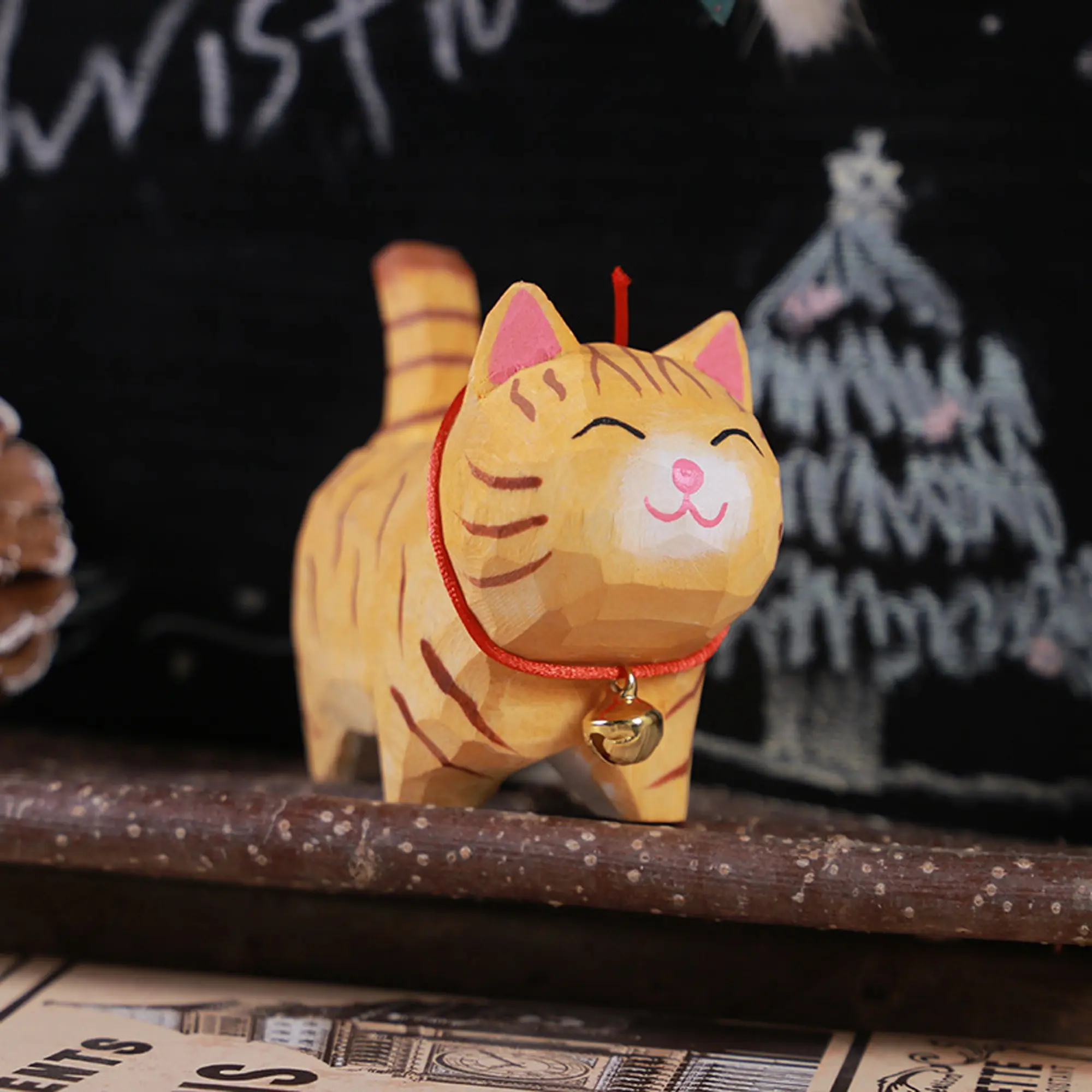 Wooden Cat Figurine, Cat Decoration, Pet Memorial Gift, Wood Carved Cat Statue, Cat Lovers Gift, Desktop Cat Ornament