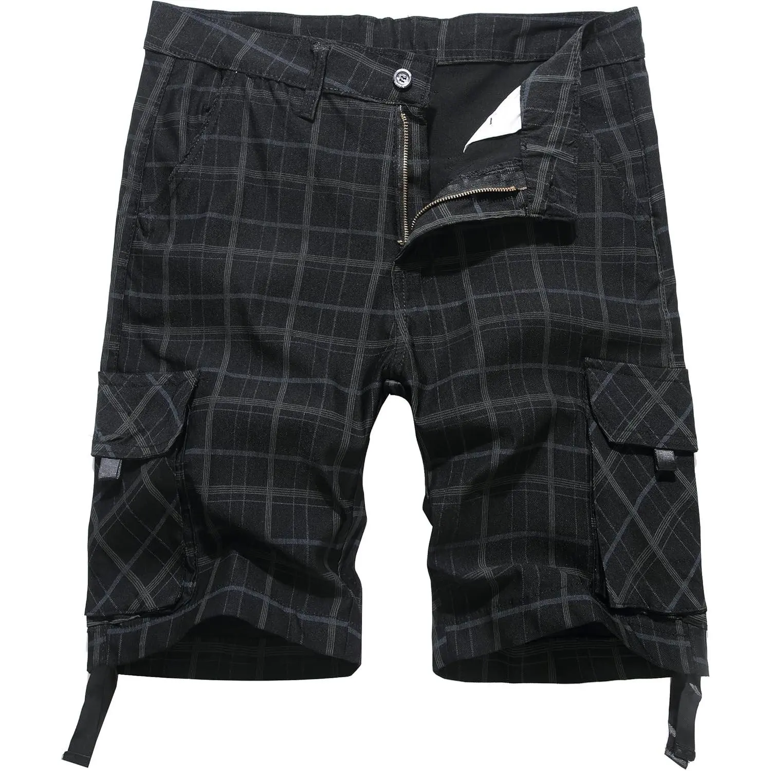 Plaid Cargo Shorts for Men 10" Inseam Relaxed Fit Stretch