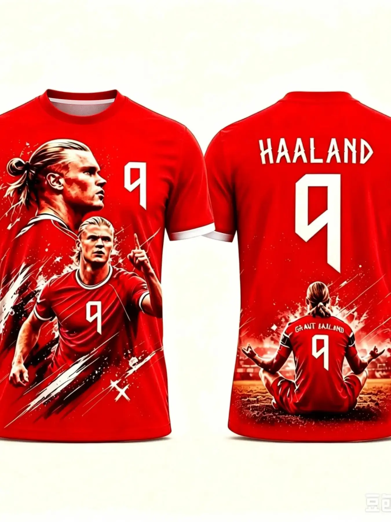 Norway Haaland 3D Print Soccer Jersey, Quick-Dry Short Sleeve, Loose Fit, Casual Style, All Seasons, Fan Gift, Training Top