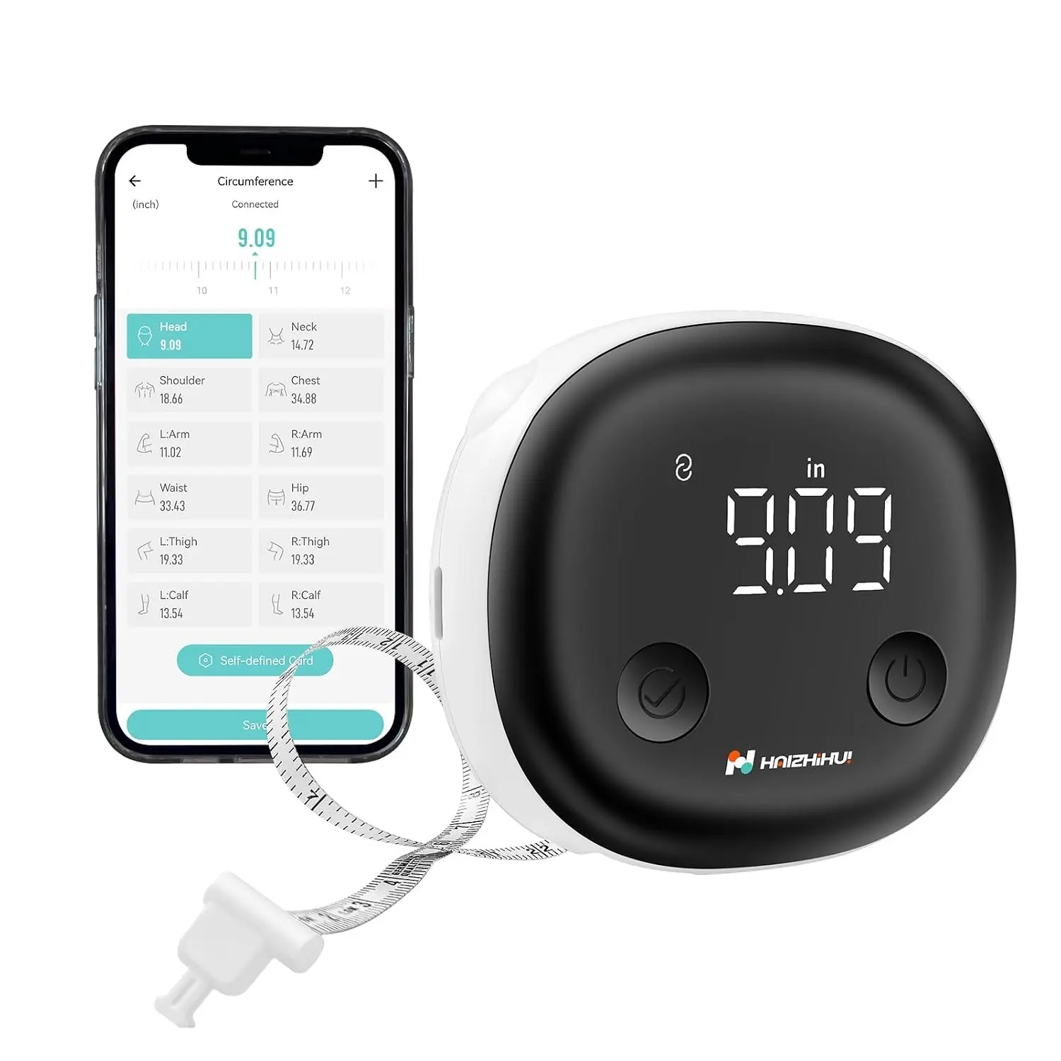 Smart Body Tape Measure with Bluetooth APP for Body Fat & Muscle Measurement, LED Display,Type-C,Unlimited Users (Black)