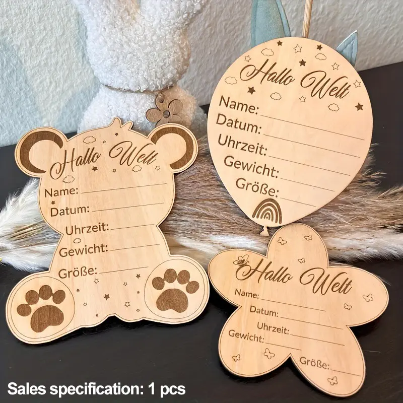 Hello World "wooden birth announcement board, welcome newborn logo, wooden birth record board, first birthday commemorative card, baptism gift, birth date height and weight gift, photography props, Wooden Sign, Plaque And Sign