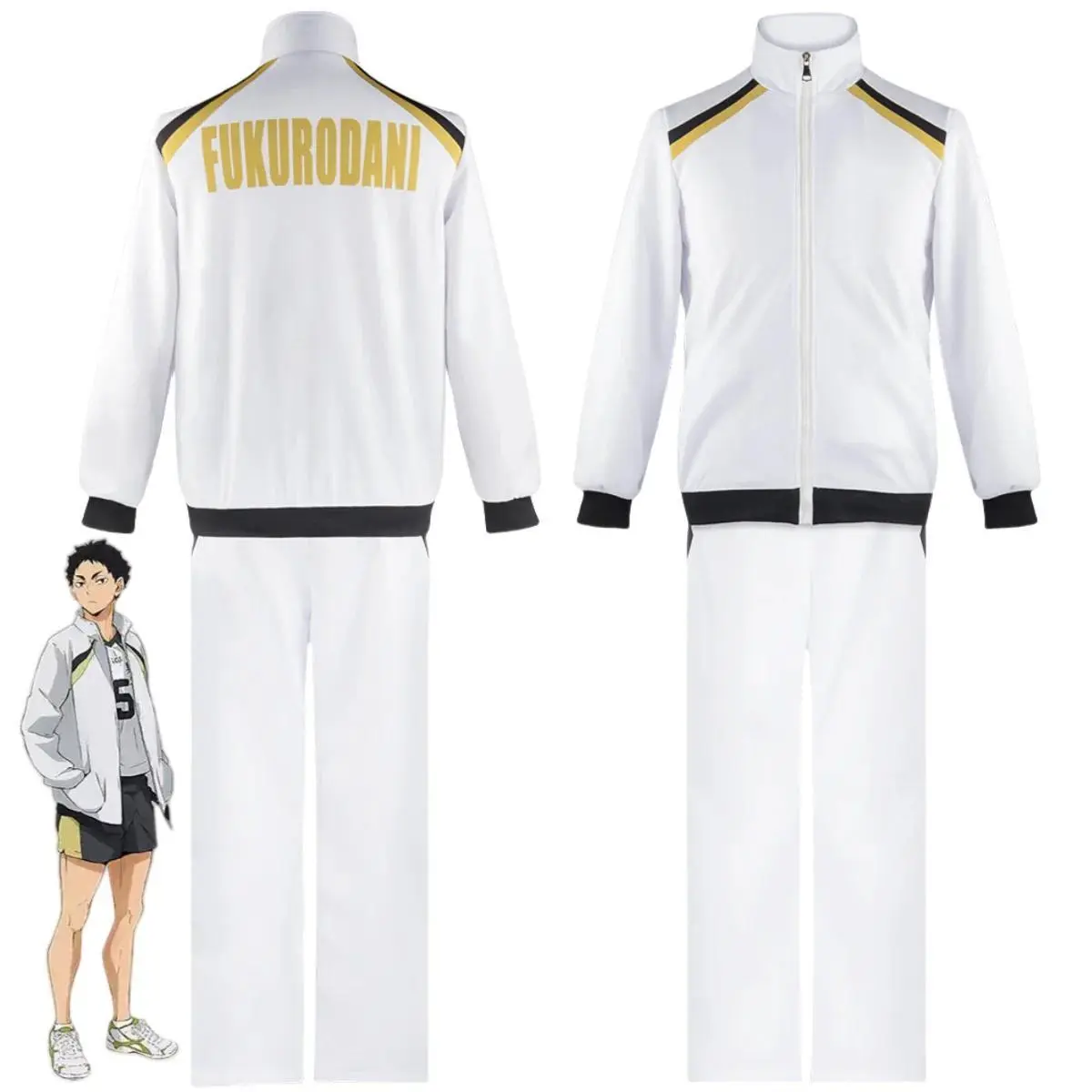 Anime Haikyuu Cosplay Clothes, Fukurodani High School Wear Volleyball Theme Uniform Set with Polyester Fabric Jacket & Pants for Kotaro Bokuto/Akaashi Keiji, Menswear