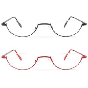 2 Pack Retro Designer Half Moon Reading Glasses Women Men Spring Hinge Half Frame Readers Stylish Slim Eyeglasses with Pouch,Red and Gun Grey 2.0