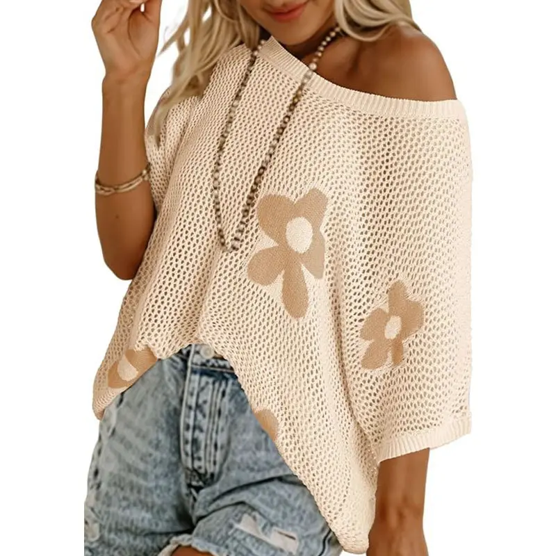 Summer Tops 2026 Short Sleeve CrochetSweaters Swimsuit Cover Ups Lightweight KnitPullover