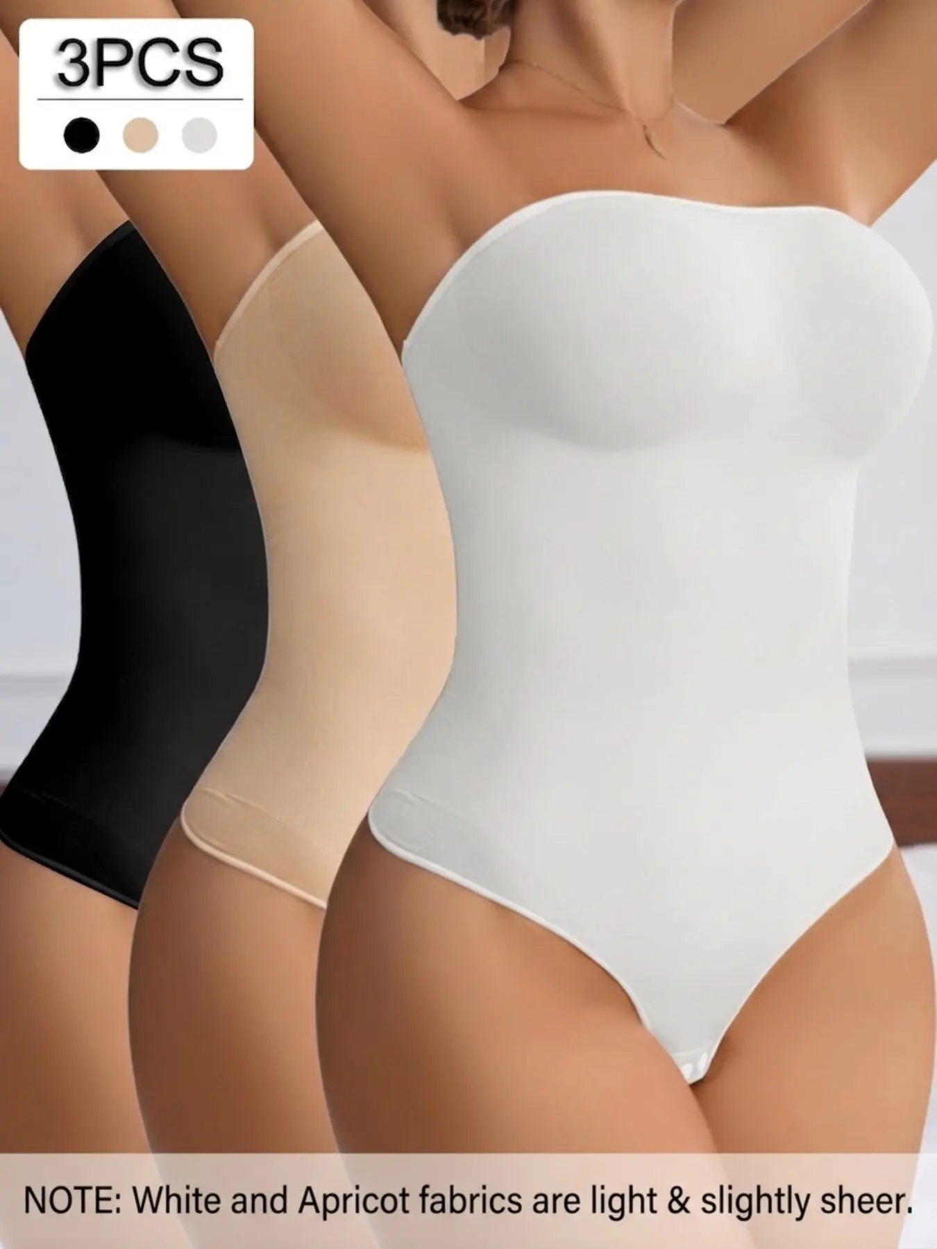 1/3 Pack Strapless Bandeau Seamless Shaping Underwear Bodysuit, Non-Slip Silicone Chest Lifting Thong Shapewear, Mild Tummy & Waist Smoothing for Women