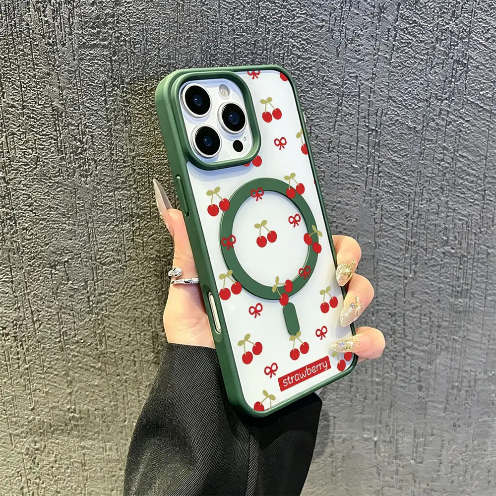 Minimal Red Cherry Bow Phone Case,Cartoon Simple Fruit Ribbon Seamless Pattern for iPhone 17 16 15 14 13 12 11 Plus Pro Max,Cute Coquette Kawaii Youth Daily Present Gift Acrylic Cover