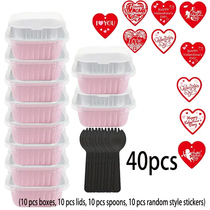 40pcs Aluminum Foil Containers with Lids and Stickers, Food Storage Box for Baking, Party Snacks, Kitchen, Home Gatherings, Holidays