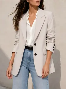 Men's Blazer Jacket, Two-Button Design, Rolled Sleeve Cuffs, Shoulder Drop, Loose Fit, Commuter Style, with Pocket Cover