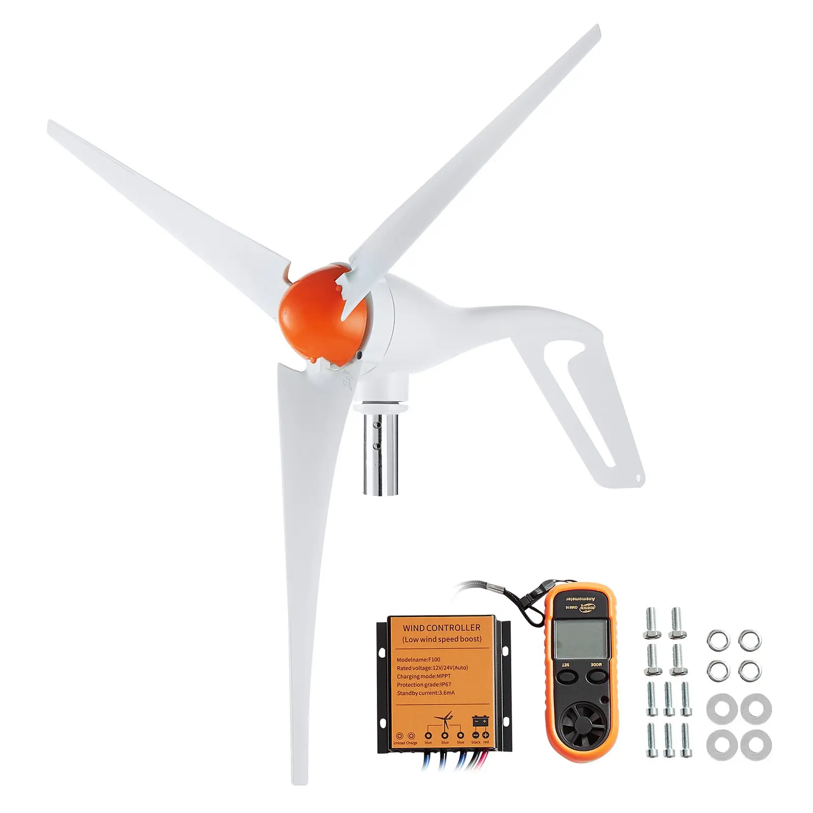VEVOR 500W Wind Turbine Generator with Anemometer, 12V Wind Turbine Kit, 3-Blade Wind Power Generator, MPPT Controller Adjustable Windward Direction, Suitable for Home, Farm, RVs, Boats