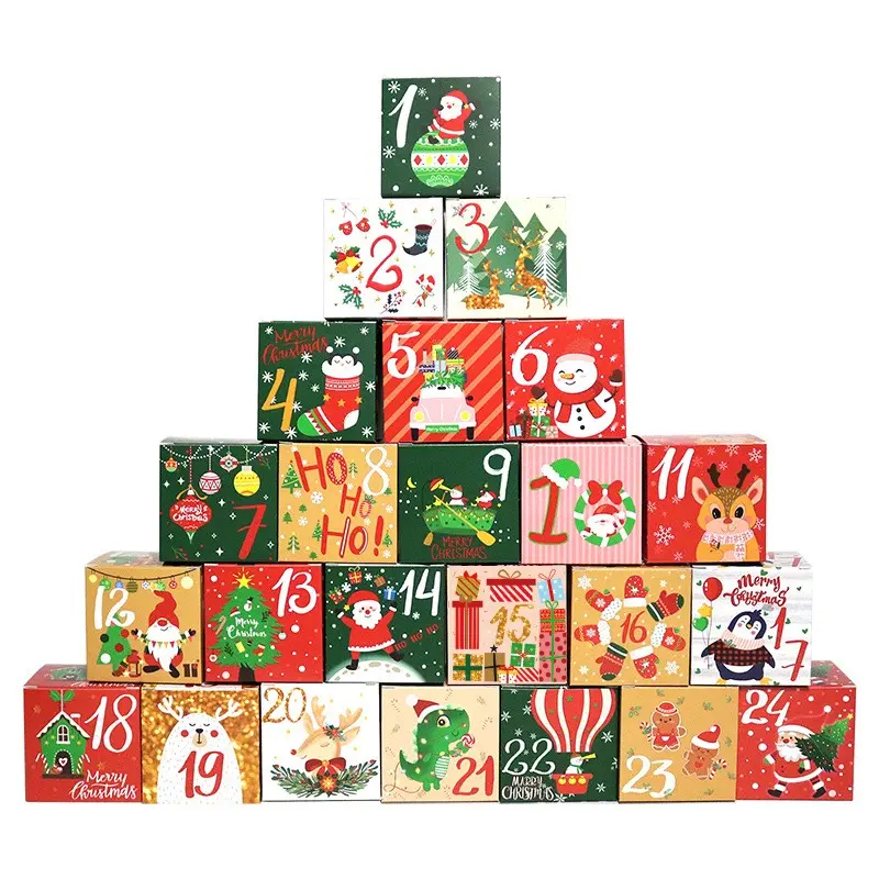 24 Christmas Advent Calendar Candy Boxes, Countdown Kraft Gift Box, Party Gift Wrapping Paper Box, Numbered Christmas Gift Box