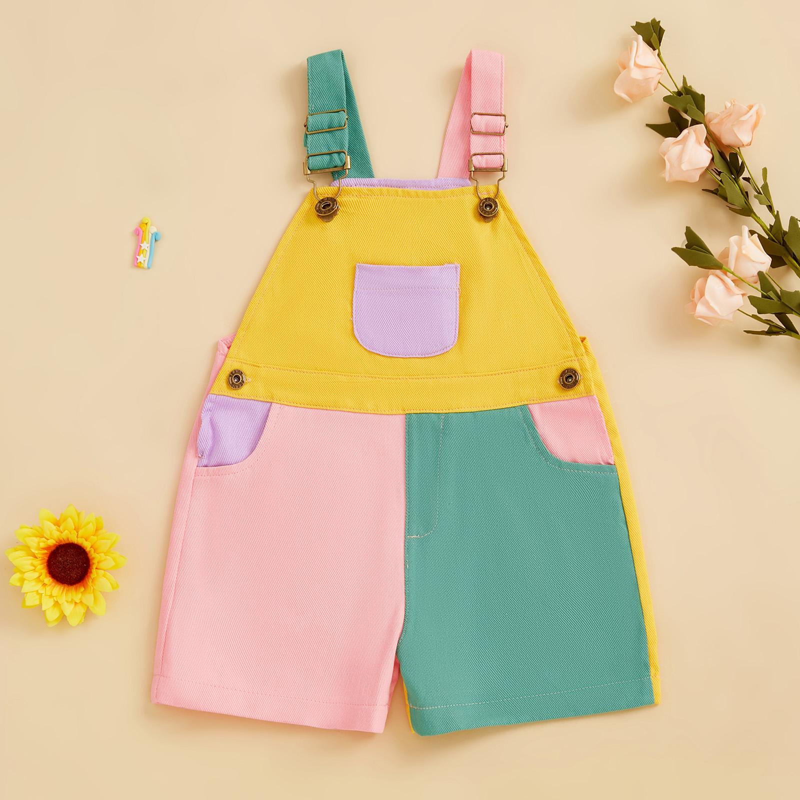 Imcute 90's Style Toddler Overalls Shorts Babby Boy Girl Suspender Romper Contrast Color Sleeveless Jumpsuit with Adjustble Shoulder Strap Shorts 6M-4Y
