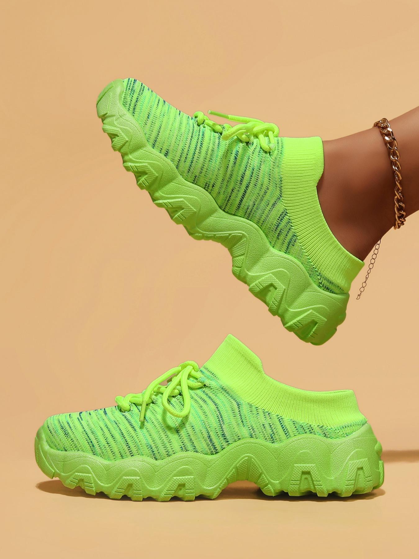 Women's Fashionable Lace Up Platform Sneakers, Knitted Running Shoes, Casual Comfortable Sports Running Shoes, Female All-match Round Toe Chunky Sneakers for Daily Wear