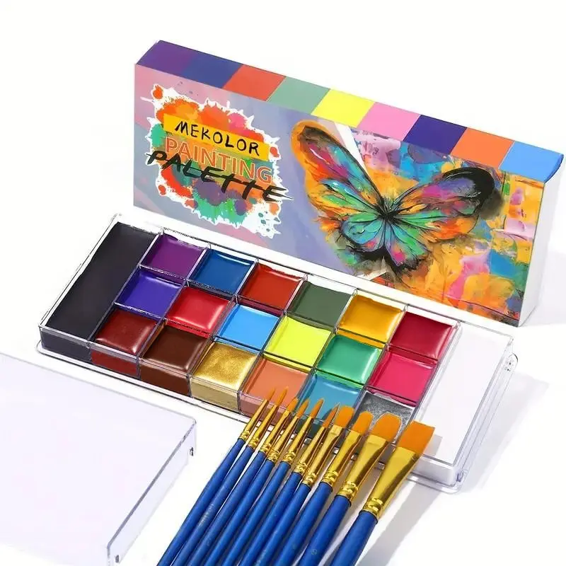 20-Color Face Painting Set with 10 Brushes, Vibrant Paints, Durable for Parties & Birthdays, Body and Face Art Supplies, Face Body Cosmetic